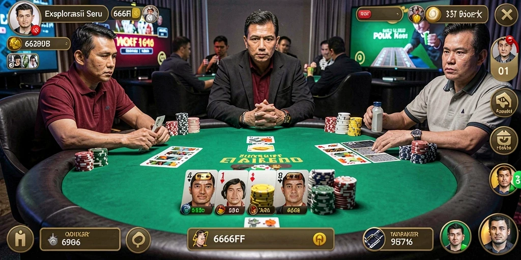Screenshot utama 666FF menunjukkan aksi seru bermain poker.
