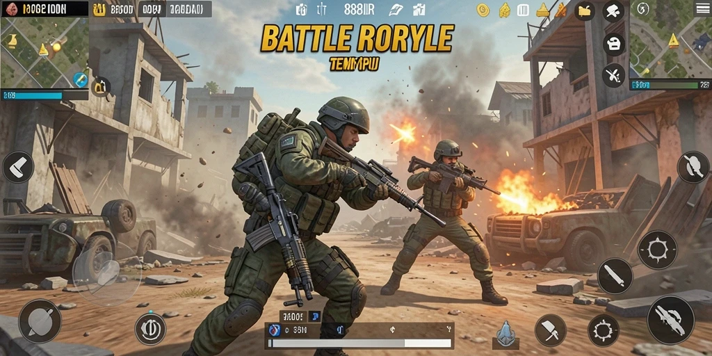Tampilan gameplay seru di medan tempur Battle Royale 888IDR.