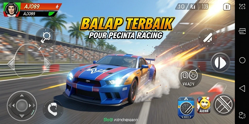 Tampilan utama AJO89 dengan aksi balapan yang mendebarkan.