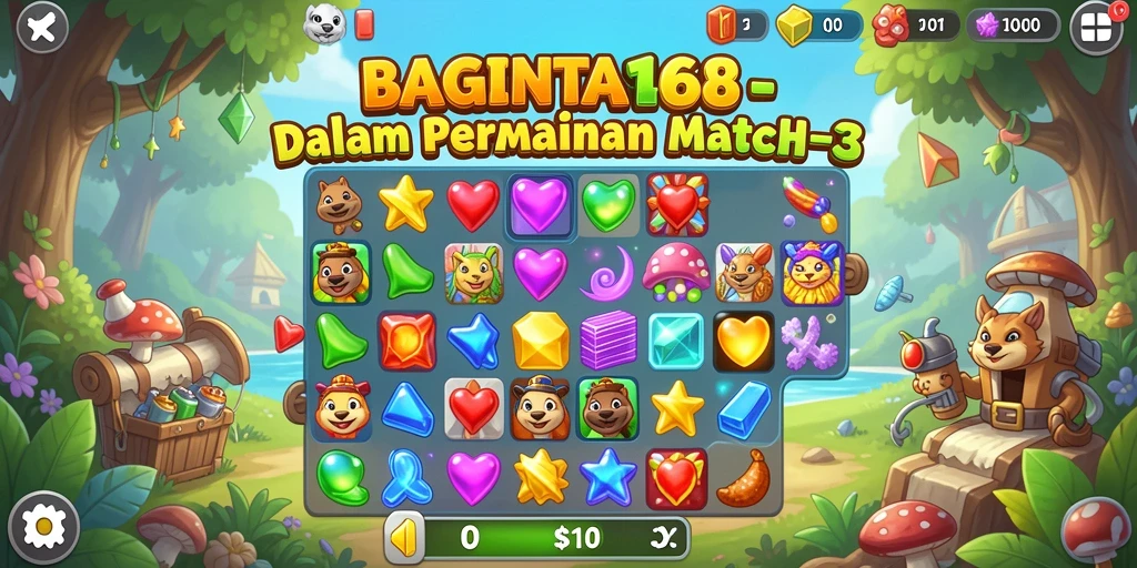 Tampilan gameplay seru dari BAGINTA168 dalam genre Match-3.