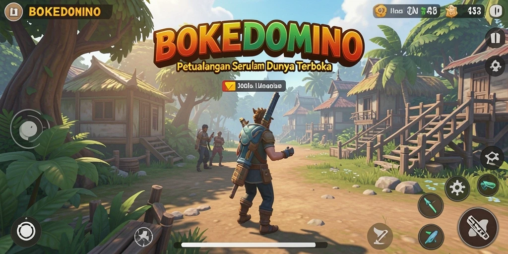 Gameplay BOKEDOMINO menampilkan eksplorasi dunia terbuka yang kaya dan penuh petualangan.