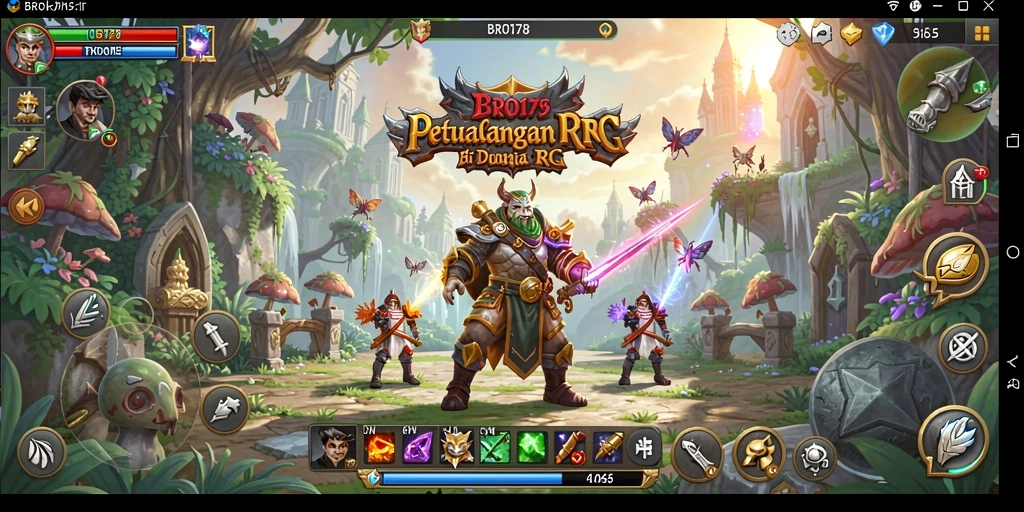 Tangkapan layar utama BRO178 menampilkan pertempuran epik antara pahlawan dan monster.