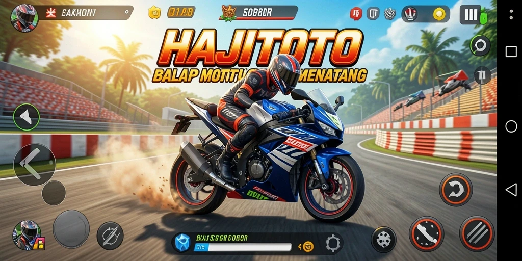 Tampilan seru dari gameplay <strong>HAJITOTO</strong> saat balapan motor.