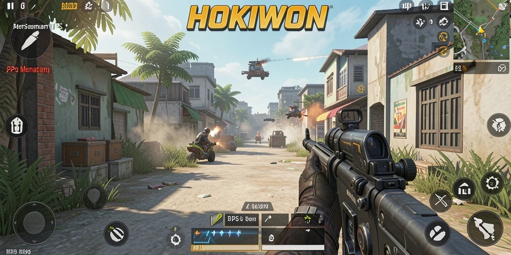 Tangkapan layar gameplay HOKIWON yang menampilkan aksi bertempur seru.