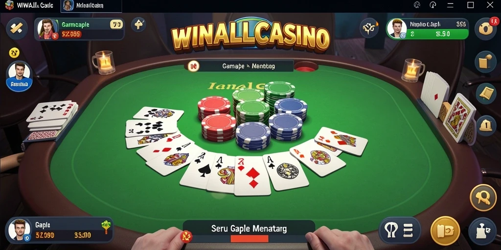 Screenshot gameplay WINALLCASINO menunjukkan keseruan bermain Gaple secara online.